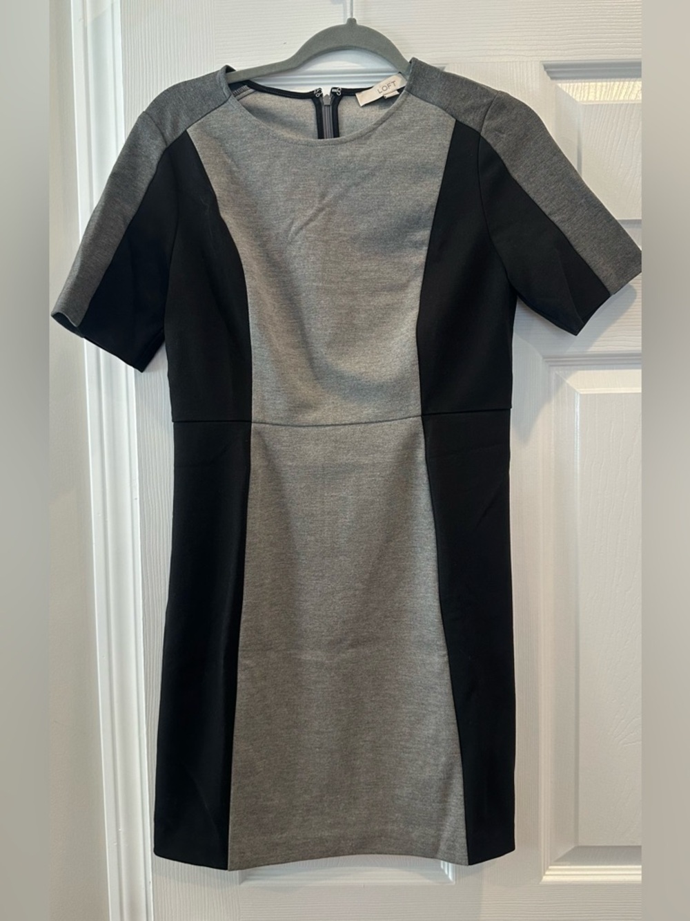 LOFT Gray and Black Ponte Colorblock Midi Dress